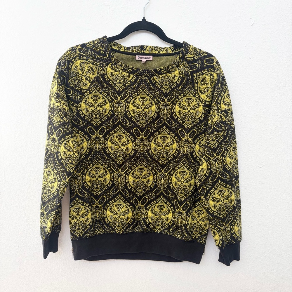Juicy Couture Women's Y2K Baroque-print Sweatshirt with Side Zippers Size Small